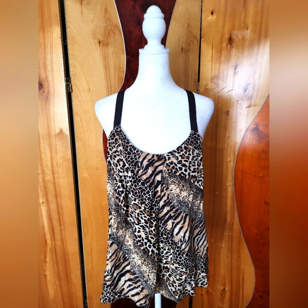 MAIYA Animal Print Sexy Sleeveless Silky Racerback Top Size Small
